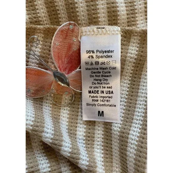 LulaRoe Sarah Duster Cardigan Sweater Tan Cream Striped Ribbed Women's Size M - Picture 5 of 6